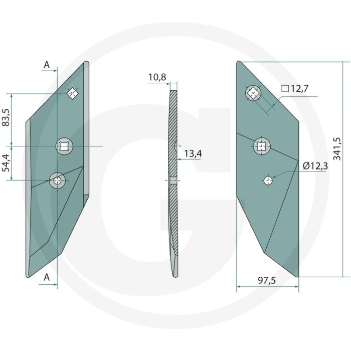 Schaarpunt inclusief bouten, rechts - passend voor b20, b25, b25h, b30, b35, b40, bs20, bs40, bs42, d50, us35, us40