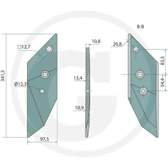 Schaarpunt inclusief schroeven, links - passend voor b20, b25, b25h, b30, b35, b40, bs20, bs40, bs42, d50, us35, us40