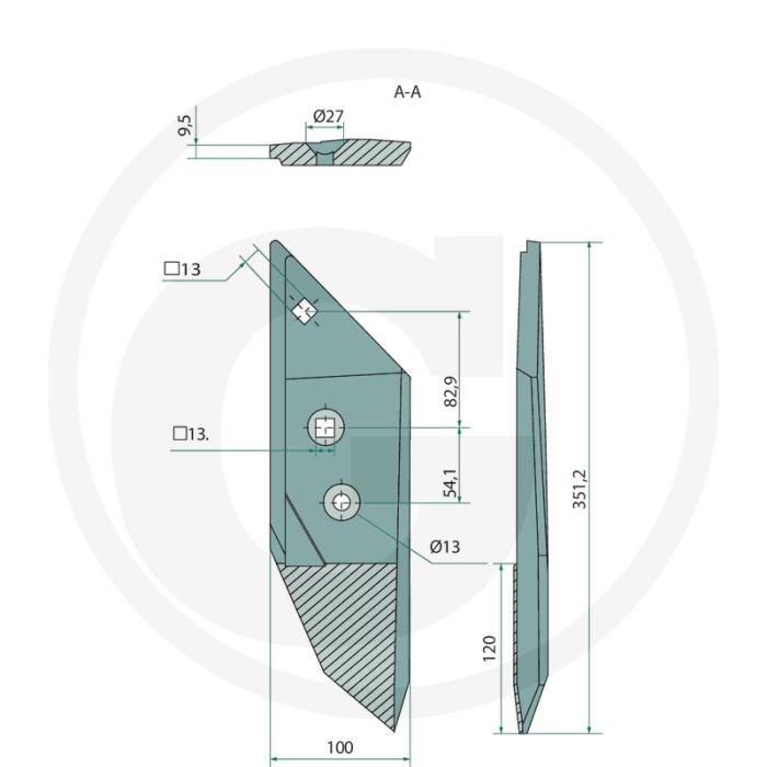 Schaarpunt links, gecoat - passend voor: lemken, b20, b25, b25h, b30, b35, b40, bs20, bs40, bs42, d50, us35, us40