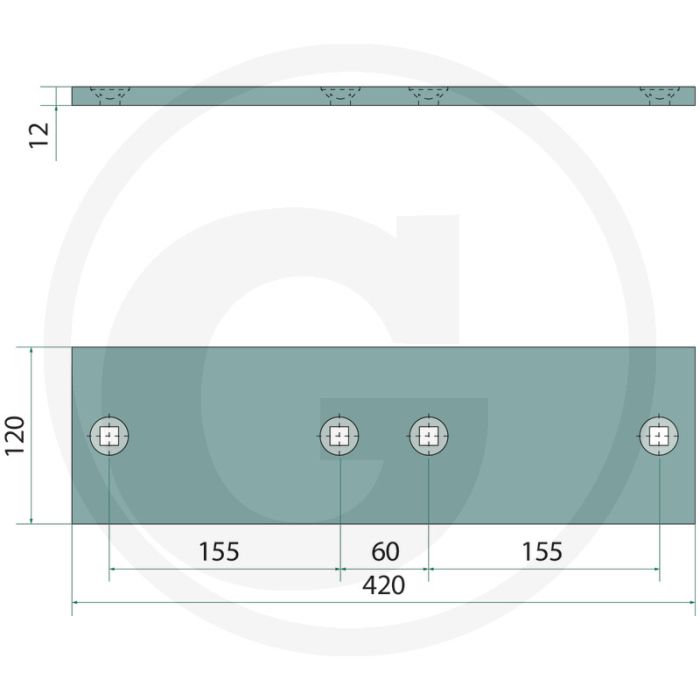 Zoolijzer lang, rechts / links, gecoat - dikte 12mm, breedte 120mm, lengte 420mm