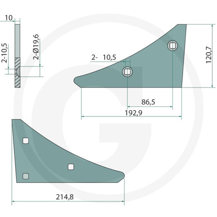 Zoolpunt rechts - passend voor lichaam: b20, b25, b25h, b30, b35, b40, bs20, bs40, bs42, c30, c32, c40, cs40, d50, m50, m55, p50, p55, us35, us40