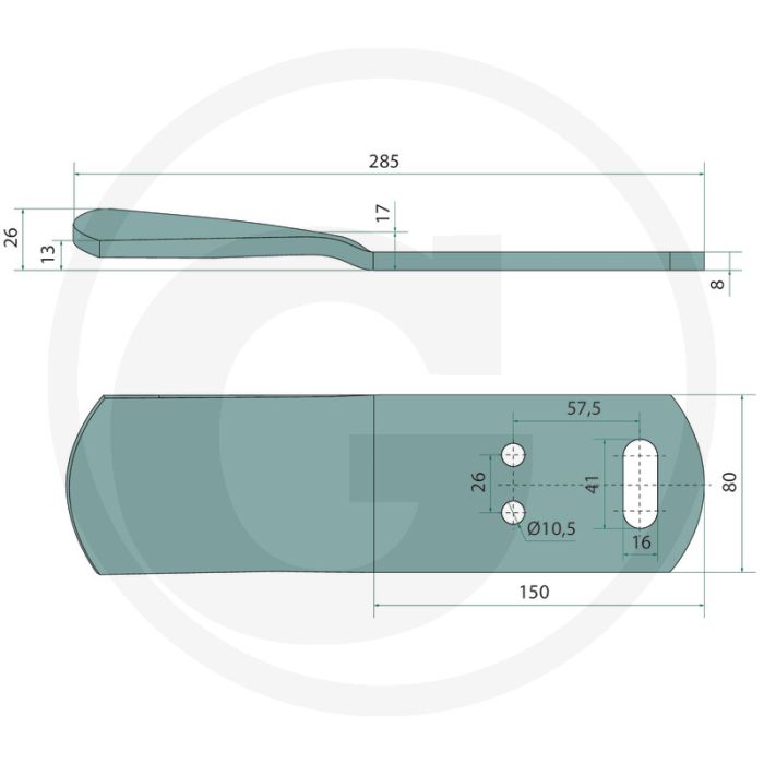 Risterstrip rechts - passend voor lichaam: b20, b25, b25h, b30, b35, b40, c30, c32, c40, d50, m50, m55, p50, p55