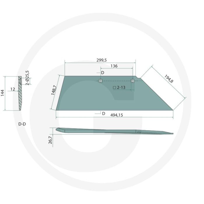 Schaar inclusief bouten, links, 18" versterkt - passend voor b20, b25, b25h, b30, b35, b40, bs20, bs40, bs42, d50, us35, us40 - afb. nr.: 3