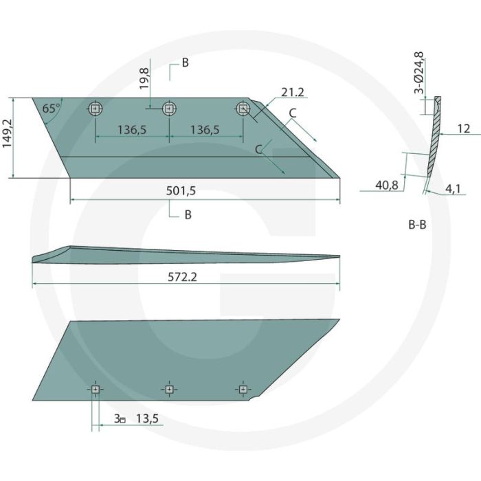 Schaar inclusief schroeven, rechts, 20" versterkt 12 mm - passend voor diverse lichaamstypen