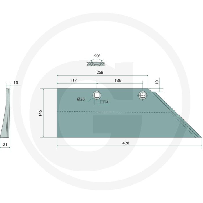 Schaar rechts - totale lengte 428mm, gatafstand 136mm, passend voor lichaam: b20, b25, b25h, b30, b35, b40, bs20, bs40, bs42, c30, c32, c40