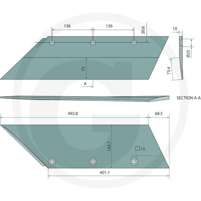 Schaar inclusief bouten, rechts, 20” - passend voor diverse modellen - 1801235810