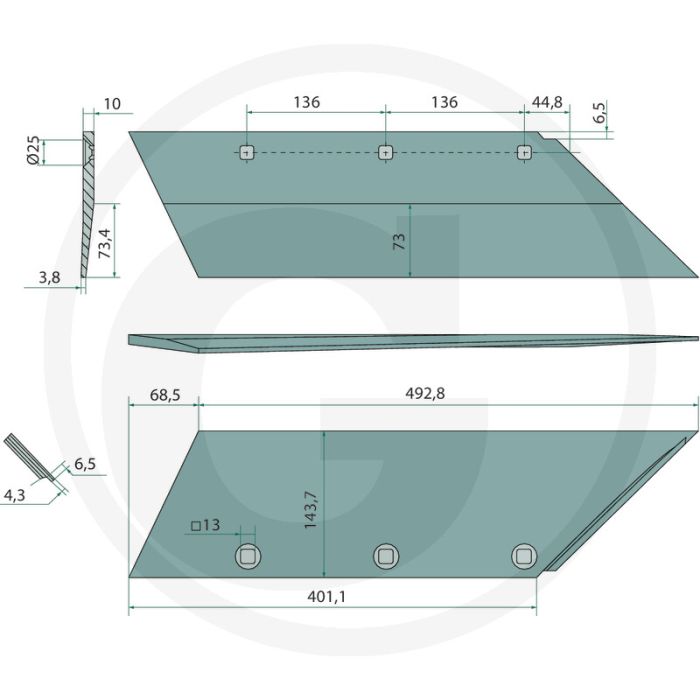 Schaar links - passend voor lichaam: bs20, bs40, bs42, cs40, m50, m55, p50, p55, us35, us40