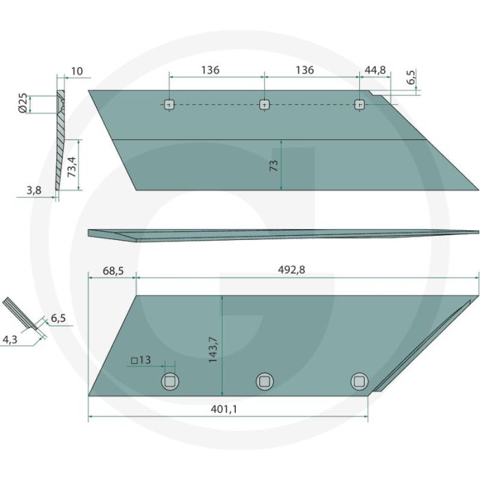 Schaar inclusief bouten, links, 20” - passend voor diverse modellen - 1801235810