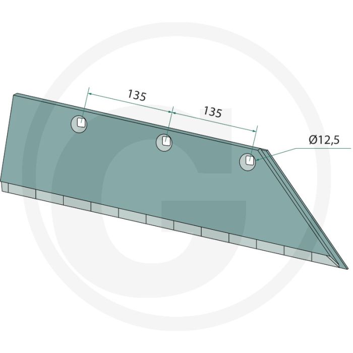 Heavy duty schaar-achterstuk links - gatafstand 135-135 Ø 12,5