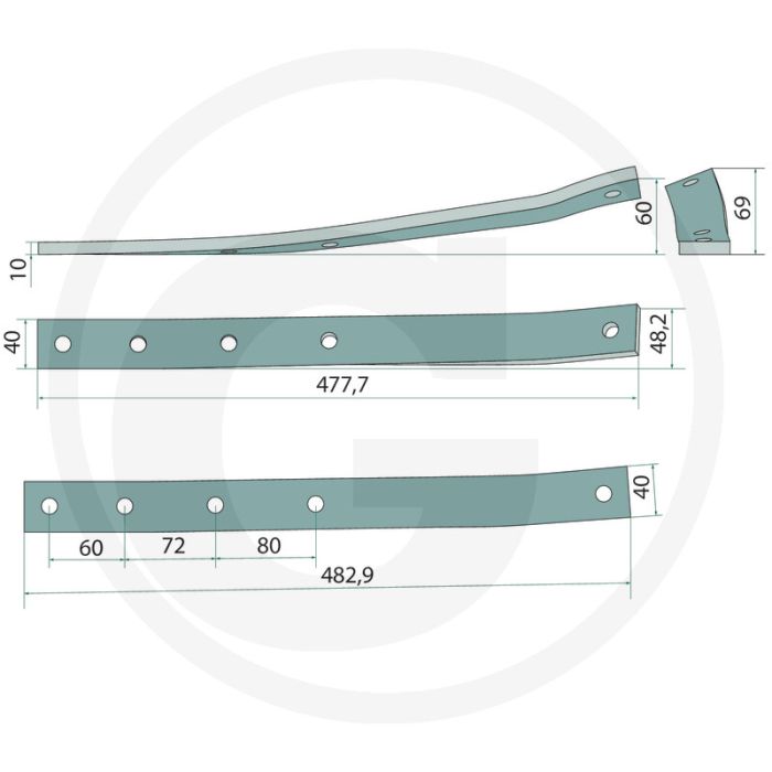 Rister versterking 478 x 40 x 10 mm - passend voor lichaam: b20, b25, b25h, b30, b35, b40