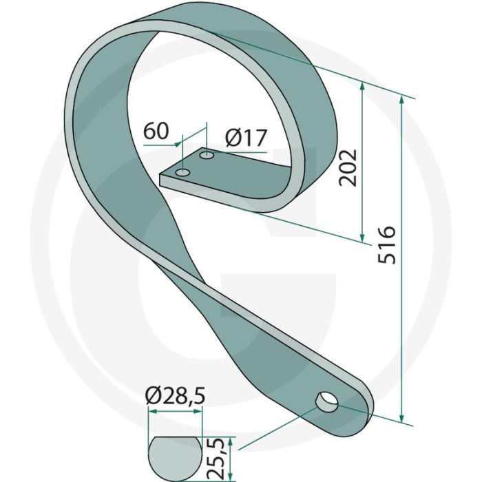 Federzinken gerade rechts - afmetingen: 100x16mm