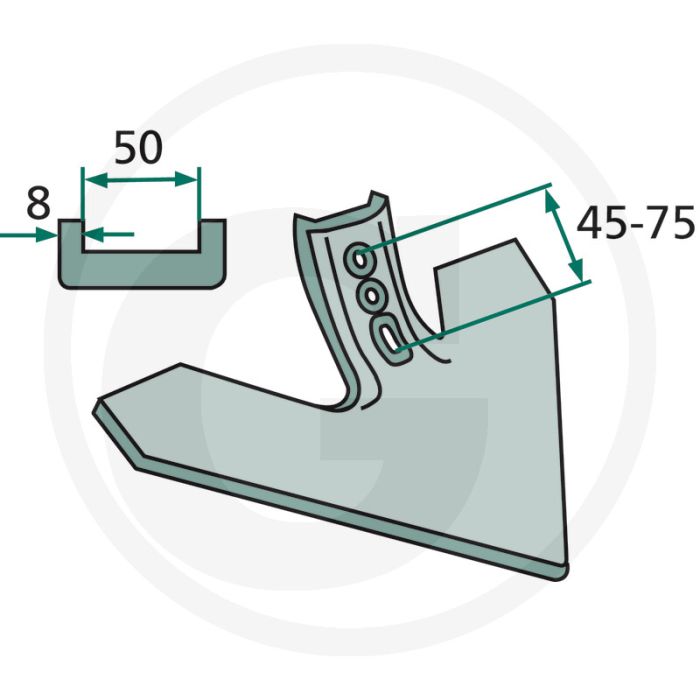 Ciseau à pied d'oie angle de travail : 43° rayon : 300 - largeur de travail 300mm