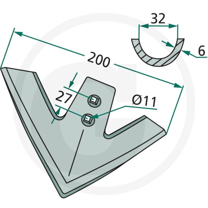 Ganzenvoetbeitel voor tanden 60 x 12 - werkbreedte 200mm