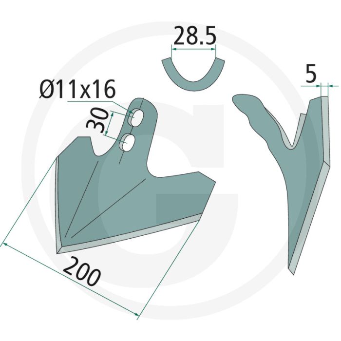 Ganzevoetbeitel 200 x 5 mm - werkbreedte 200mm