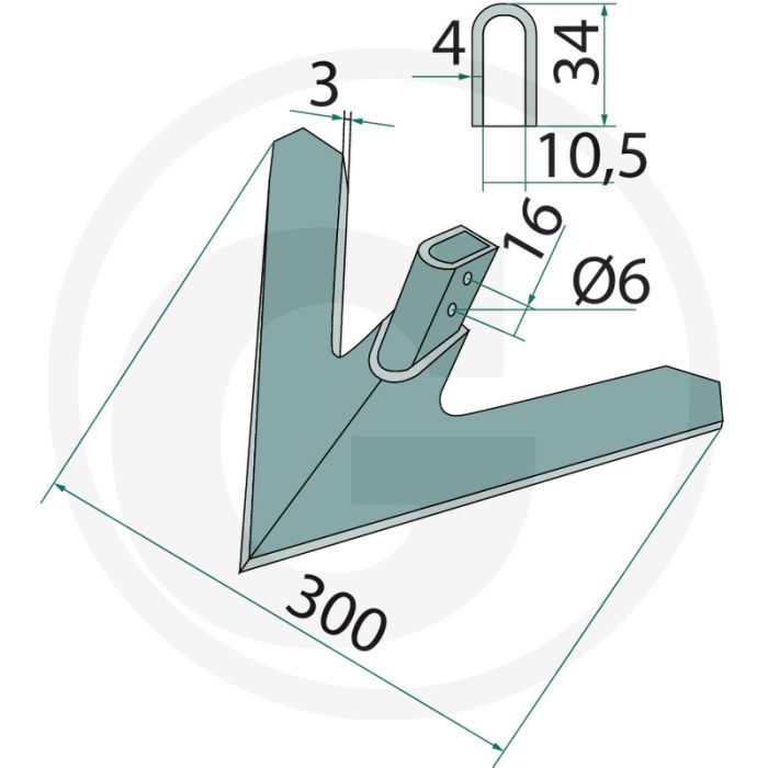 Ganzevoetbeitel 300 x 3 mm - werkbreedte 300mm