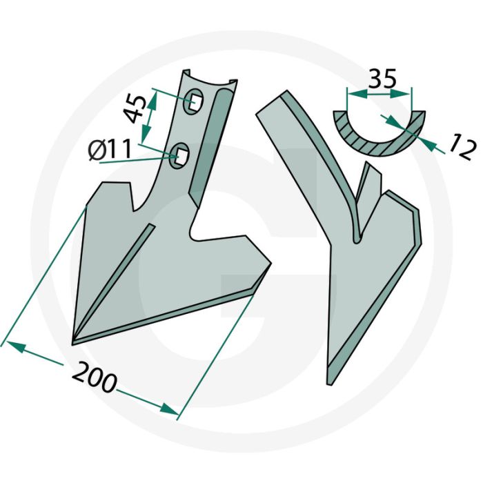 Heavy duty ganzenvoetbeitel met hardgesoldeerde hardmetalen slijtplaat - werkbreedte 200mm Heavy duty ganzenvoetbeitel met hardgesoldeerde hardmetalen slijtplaat - werkbreedte 200mm