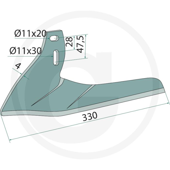 Halve schaar rechts - werkbreedte 330mm
