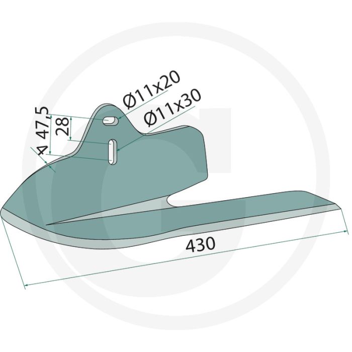 Halve schaar rechts - werkbreedte 430mm
