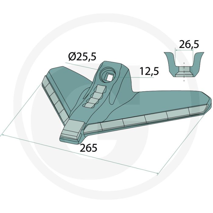 Ganzevoetbeitel 265 mm - hardmetaal - werkbreedte 265 mm