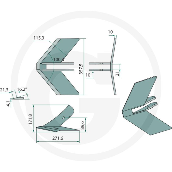 Topmix-flügelschar flach 357 x 10 mm - werkbreedte 357mm
