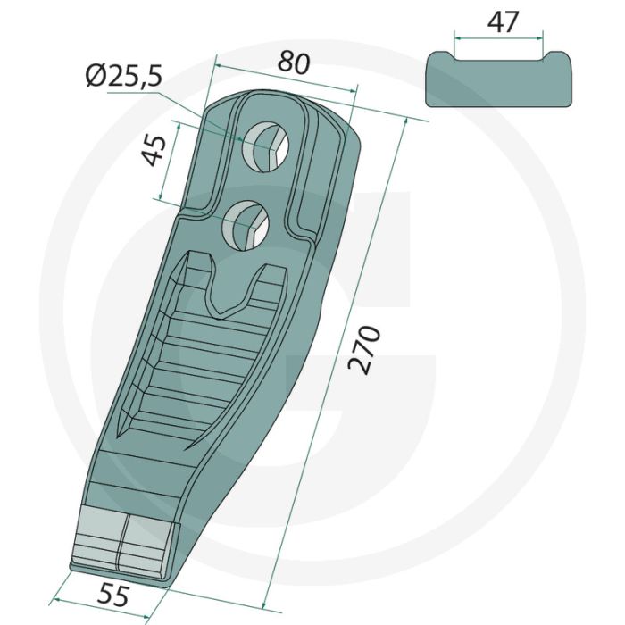 Scharspitze mit aufgelöteten hartmetall-platten - werkbreedte 55mm