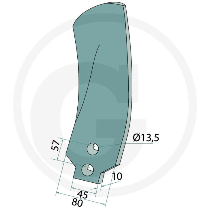 Geleideplaat rechts - breedte: 80mm, lengte max.: 370mm, gatafstand: 57mm