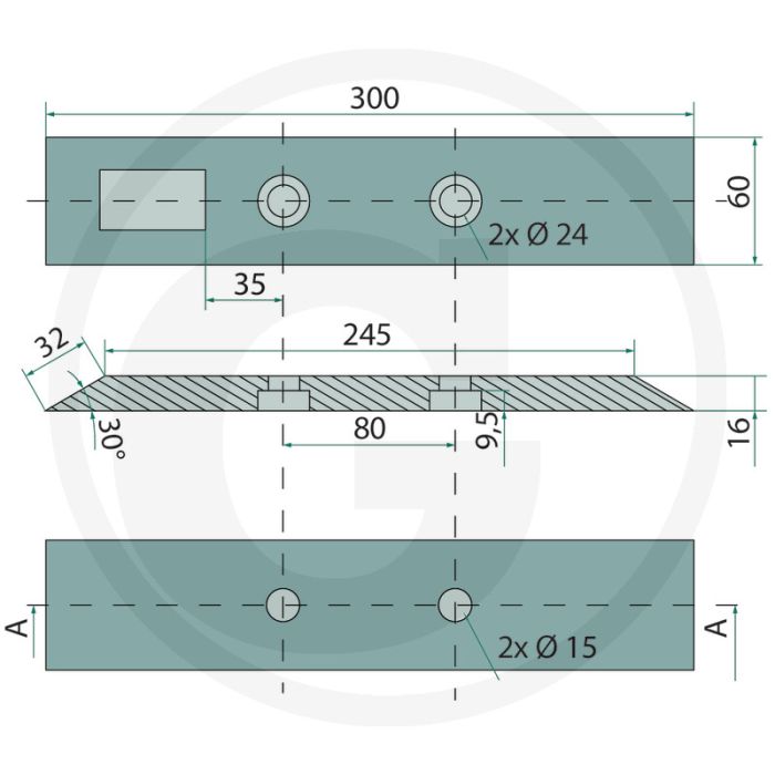 Schaarbeitel versterkt - 2 gaten, montage tip: handmatig vastdraaien