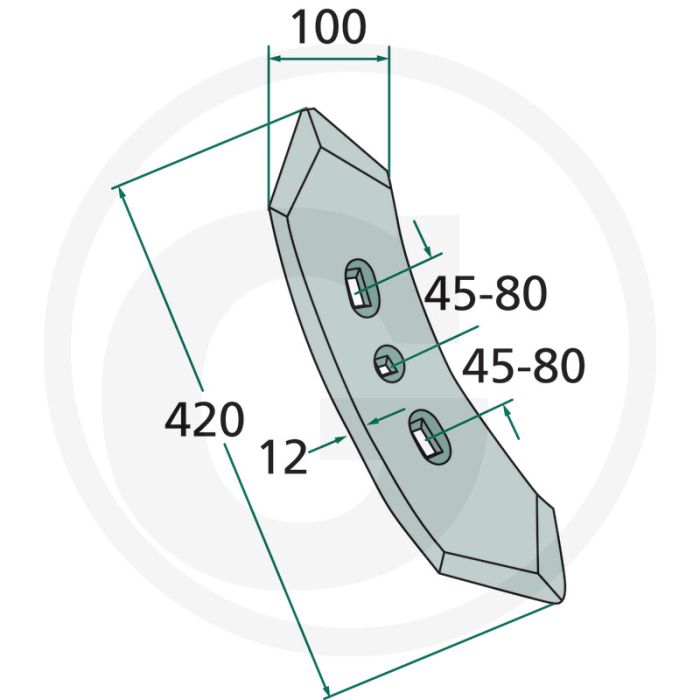 Voorbeitel recht radius: 300 - afmetingen: 420 x 100 x 12 mm