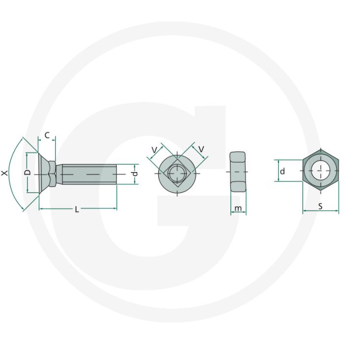 Boulon de charrue - dimensions : m12 x 35