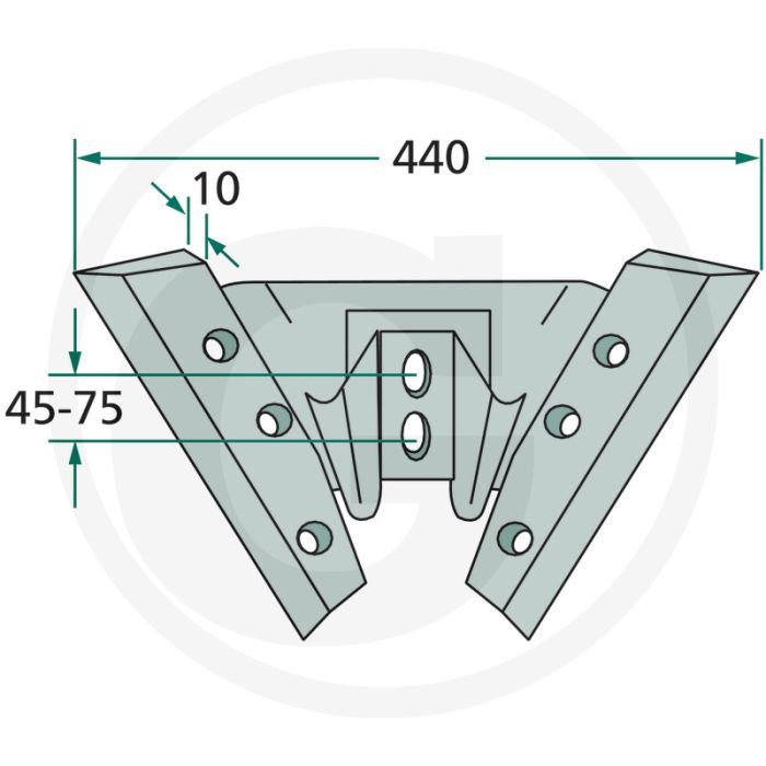 Vleugelschaar compleet (oude uitvoering) brede cultivatorsteel: 25 mm - werkbreedte 440mm