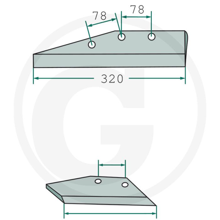 Vleugelschaar rechts (oude uitvoering) - afmetingen: 320 x 10 mm