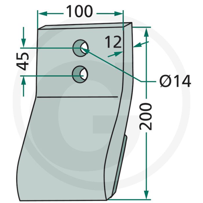 Schaarpunt onderzijde gecoat - afmetingen: 200x100x12mm