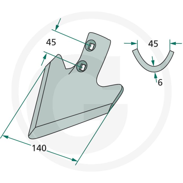 Beitel k30 radius: 300 - werkbreedte 140mm