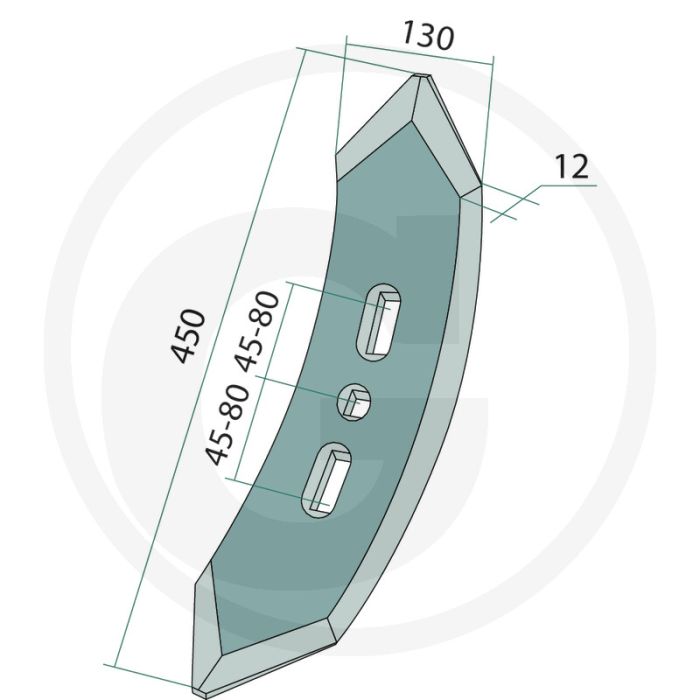 Voorbeitel 450 x 130 x 12 mm - m12 din 608