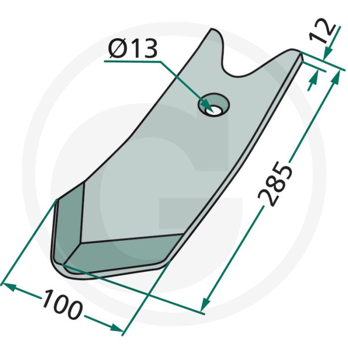 Schaarpunt "topmix" - afmetingen: 285 x 100 x 12 mm