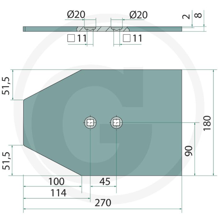 Levelboard slijtplaat gatafstand: 45 mm - afmetingen: 180 x 270 x 10 mm