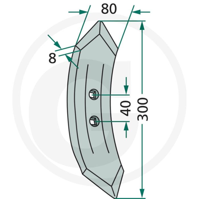 Beitel k32 - afmetingen: 300 x 80 x 8 mm