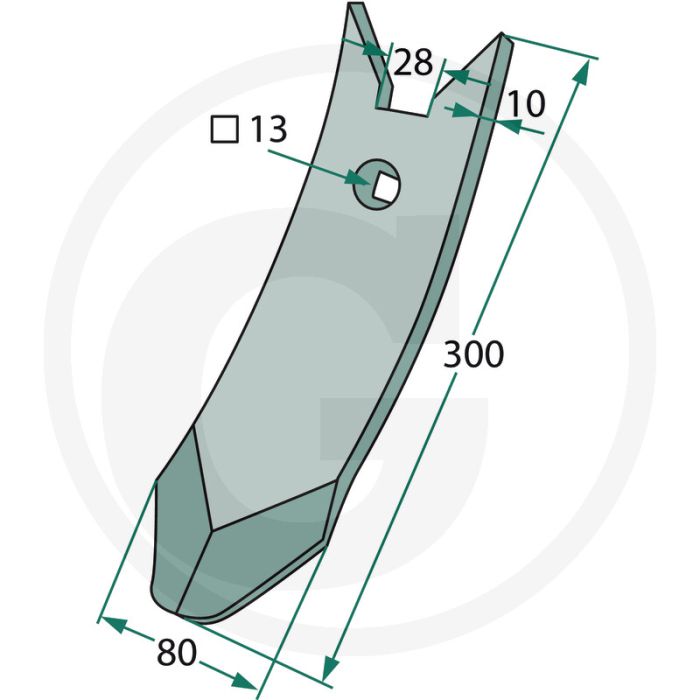 Schaarpunt "delta flex" - afmetingen: 300 x 80 x 10 mm