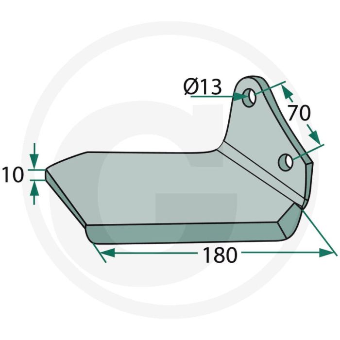 Vleugelschaar links - werkbreedte 180mm, gatafstand 70mm