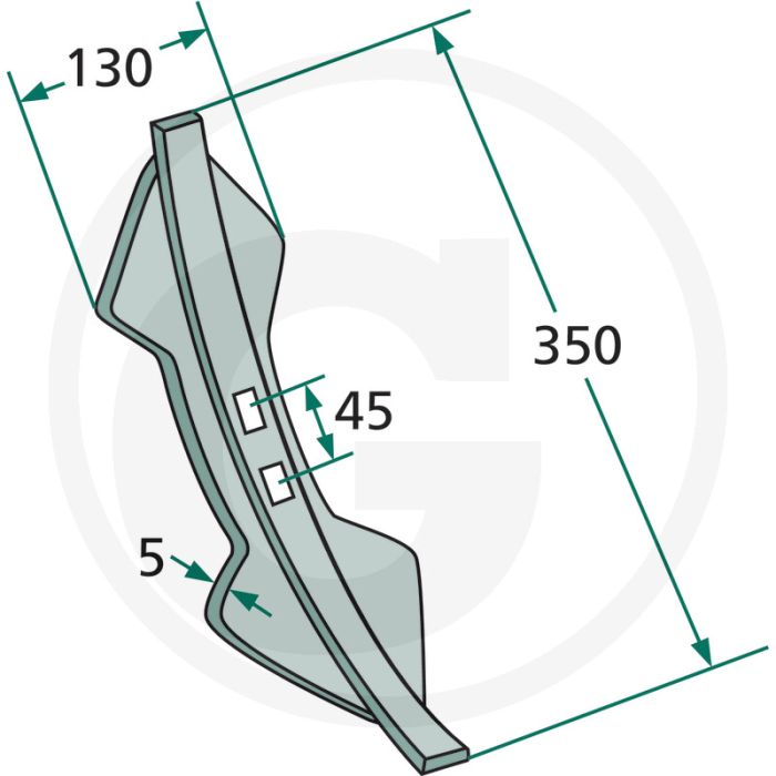 Beitel radius: 300 - afmetingen: 350 x 130 x 5