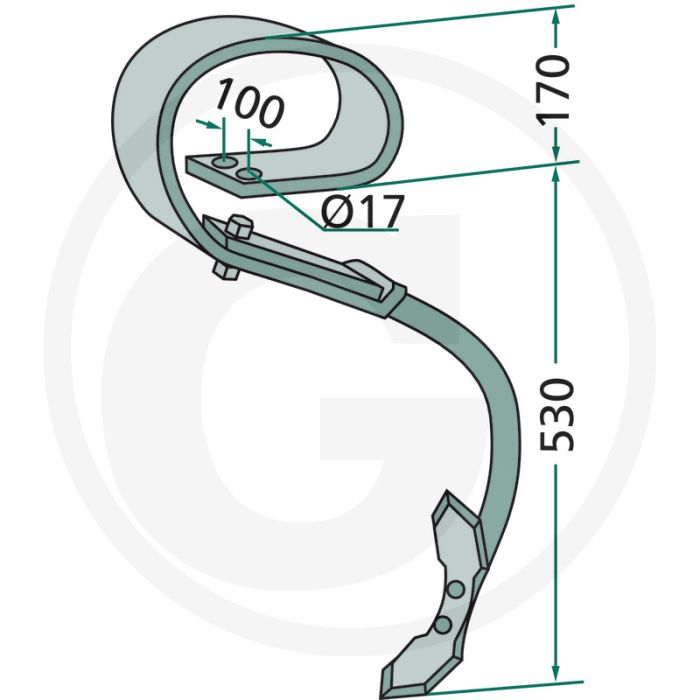 Bladveer-tand compleet met beitel - afmetingen: 80 x 80 mm, beitelbreedte: 65