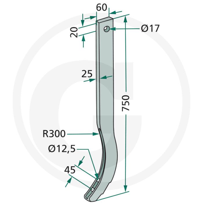 Steel cultivatorsteel 750mm lengte