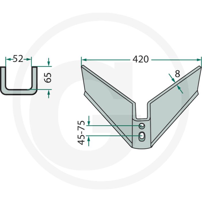 Angle de travail de la cisaille à ailes : 25° - largeur de travail 420mm