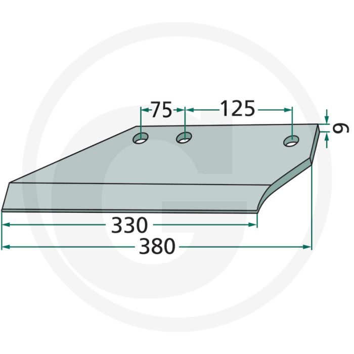 Vleugelschaar rechts (nieuwe uitvoering) - werkbreedte 330mm, gatafstand 75/125