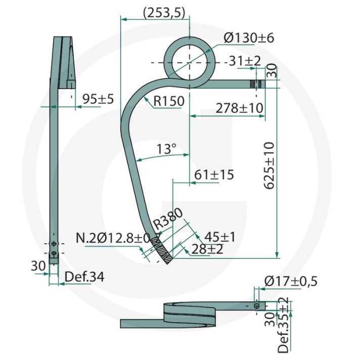 Dent de cultivateur droite, tournée - dimensions : 30mm