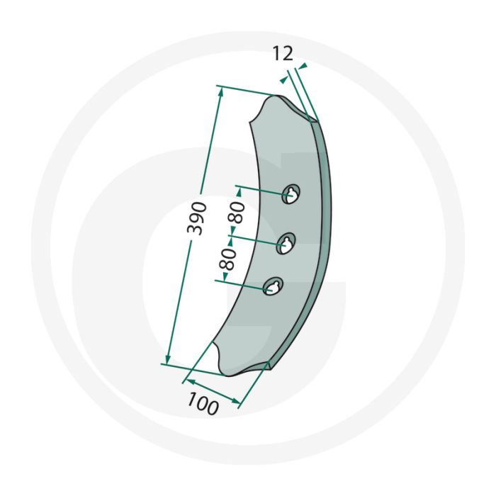 Voorbeitel recht radius: 300 - werkbreedte 100mm
