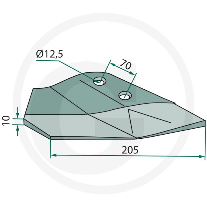 Vleugelschaar rechts, gebogen - werkbreedte 205mm