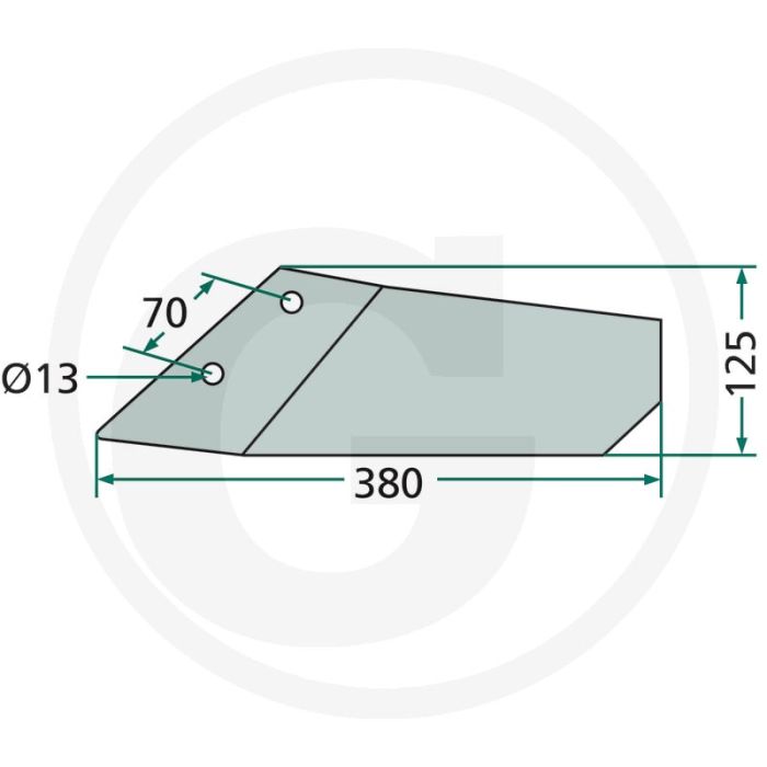 Vleugelschaar rechts, gebogen - werkbreedte 380mm