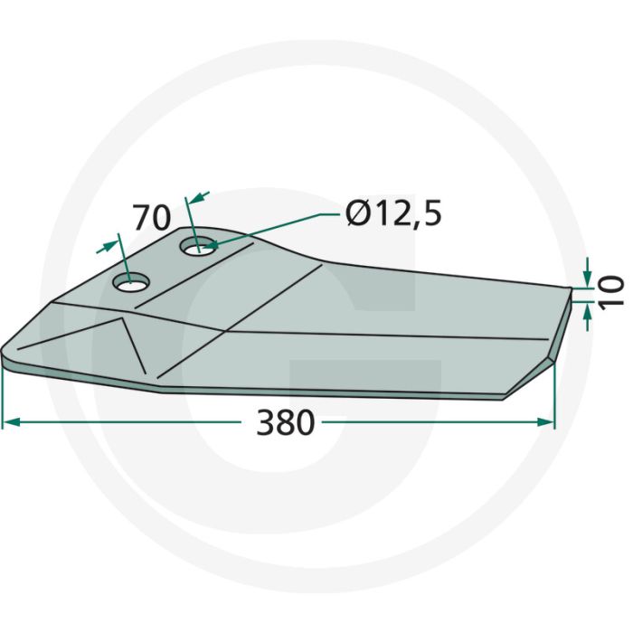 Ganzevoetbeitel rechts, onderzijde gecoat - fl 37 p, 380x10mm