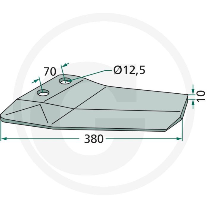 Ganzevoetbeitel links, onderzijde gecoat - werkbreedte 380mm